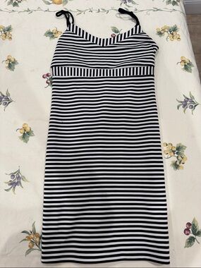 Black & White Striped Midi Spaghetti Strap Bodycon Dress